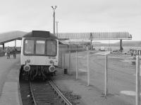 Ardrossan Winton Pier station in August 1985. This once fine station was to close when the line was cut back to the new Ardrossan Harbour station in 1986.<br><br>[Bill Roberton 31/08/1985]