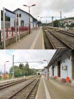 Wiltz station, in the Ardennes, is the terminus of a branch from Kautenbach on the Luxembourg main line. Seen here, unfortunately between trains, on 9th September 2017. The upper view looks east towards the end of the branch line and the lower view in the opposite direction.   <br><br>[Mark Bartlett 09/09/2017]