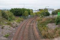 View looking to Grangemouth docks. A far cry from yesteryear, the line is (well, two single track lines are) now gated at this point.<br><br>[Ewan Crawford 08/10/2017]