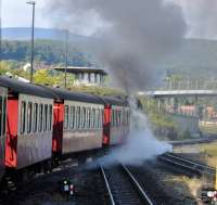 HSB 99 7240-7 departing Wernigerode with the 10:25 train to Brocken on 18 September 2017.  Wernigerode is 234 m above sea level, the station at the Brocken Summit is 1125 m above sea level, a climb of 891 metres in 34 kilometres, an average gradient of 1 in 38!  The communications tower and the air traffic control centre on the Brocken Summit are visible between the two lamp posts to the top left of the shot.  [See image 61125] for this train approaching the summit.<br><br>[Norman Glen 18/09/2017]