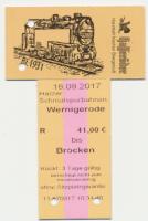 The tickets for the Harzer-Schmalspur-bahnen trips to the Brocken feature HSB locomotive 99 222.  Built in 1931 (BJ (Bau Jahr - year built) 1931 on the ticket), it is still going strong.  The local beer, Hasseröder, is also rather good!<br><br>[Norman Glen 18/09/2017]