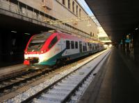 A Leonardo Express waiting to depart Rome Termini station for Fiumicino Airport Rome. Trains leave every 15 minutes and run non-stop to the airport taking 32mins. It cost 14 euros for a single and there is only first class accommodation. (02/12/17)<br>
<br><br>[Alastair McLellan 02/12/2017]