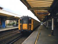 A westbound train destined for Portsmouth Harbour about to leave platform 3 at Worthing in May 2002<br><br>[Ian Dinmore 04/05/2002]