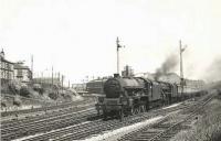Jubilee 45730 <I>Ocean</I> pilots Black 5 44668 on a train through Strathbungo Junction on 26 July 1955.  <br><br>[G H Robin collection by courtesy of the Mitchell Library, Glasgow 26/07/1955]