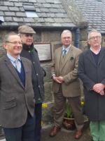 A plaque was unveiled today at Rogart to celebrate the 150th anniversary of the opening of the Sutherland Railway. Seen here after the unveiling are (l to r) Frank Roach, Lord Strathnaver, Bill Reeve TS and Jamie Stone MP.<br><br>[John Yellowlees 13/04/2018]