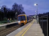 <h4><a href='/locations/F/Freshford'>Freshford</a></h4><p><small><a href='/companies/B/Bradford_Line_Frome,_Yeovil_and_Weymouth_Railway'>Bradford Line (Frome, Yeovil and Weymouth Railway)</a></small></p><p>I draw three conclusions from this picture. (1) Digital cameras are great at dusk. (2) Freshford station maintains its amazing ability to attract a crowd just before departure time (3) There is no cant deficiency on the Southbound track. The train is the 16.37 to Westbury on 29th December 2019. 112/122</p><p>29/12/2019<br><small><a href='/contributors/Ken_Strachan'>Ken Strachan</a></small></p>