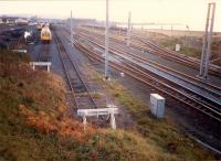Looking south over Falkland Yard in 1987. In addition to the normal coal traffic the yard was being used to store redundant DMUs following the electrification of the line.<br><br>[Ewan Crawford //1987]