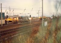 Just east of Rutherglen Central Junction is the Rutherglen Permanent Way Depot. This view looks east in 1988.<br><br>[Ewan Crawford //1988]