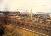 Just east of Rutherglen Central Junction is the Rutherglen Permanent Way Depot. This 1988 view looks west.<br><br>[Ewan Crawford //1988]