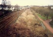 Looking east at Whiteinch West Junction. Left to right; new Glasgow, Yoker and Clydebank Railway alignment from Whiteinch East to Clydebank Central, spur to Whiteinch VP, original route of Whiteinch Railway to Partick.<br><br>[Ewan Crawford //1988]